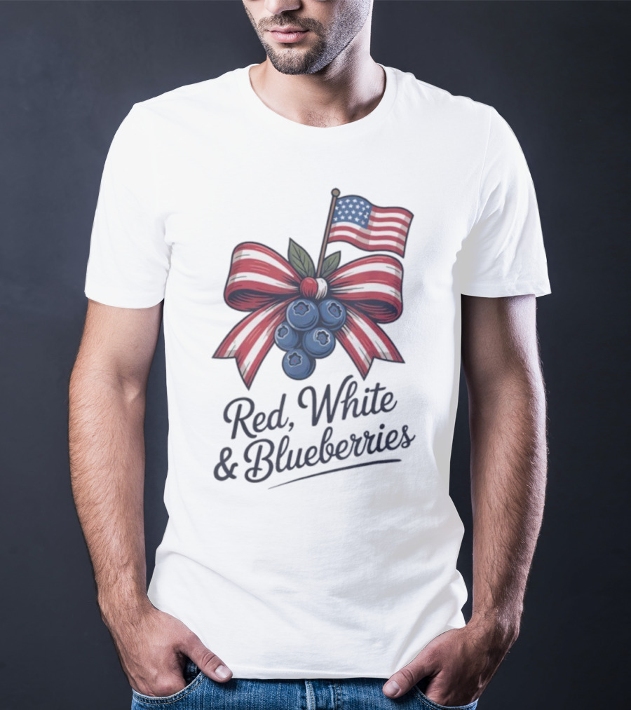 Red White Blueberries American Flag Bow T-Shirt