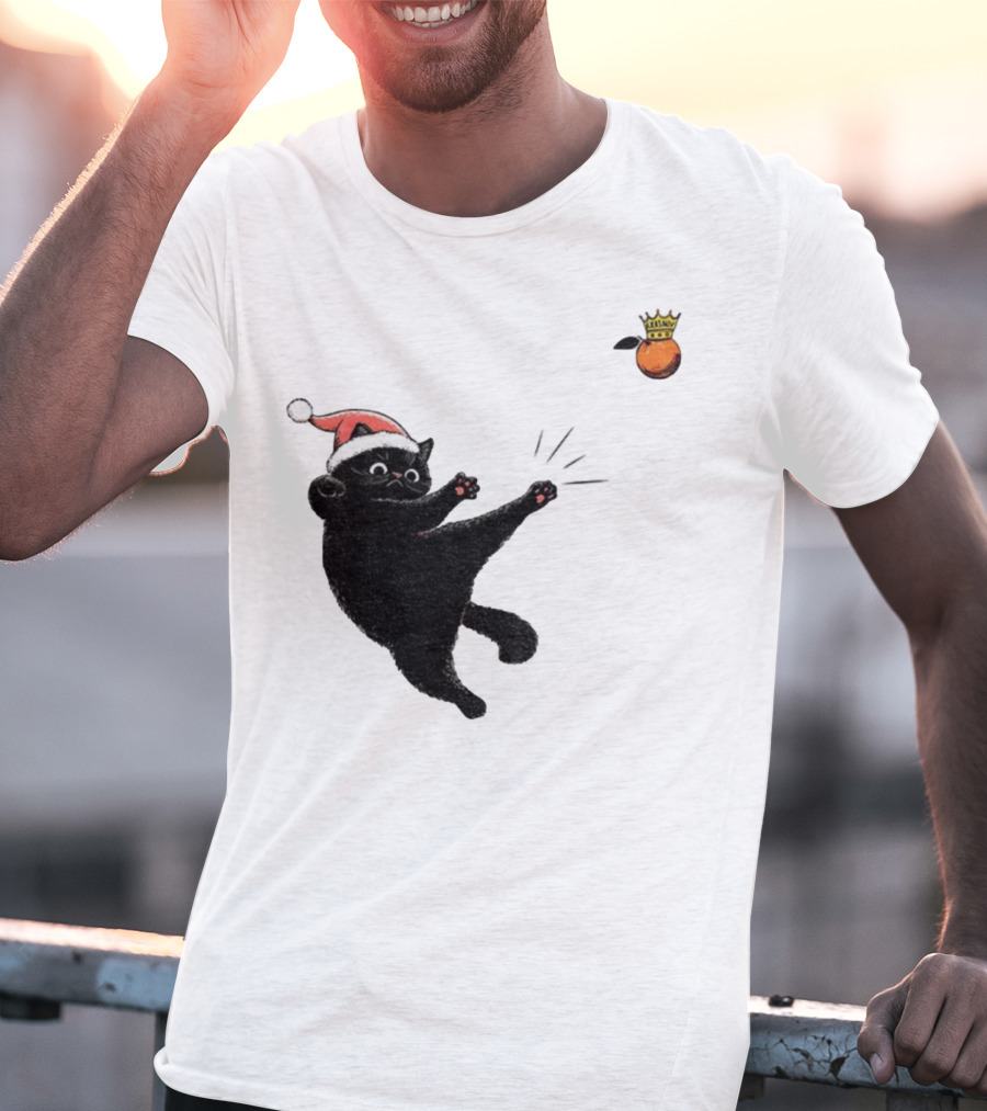 Black Cat Santa Hat Kicking Crowned Orange No Kings Christmas Anti-Trump T-Shirt