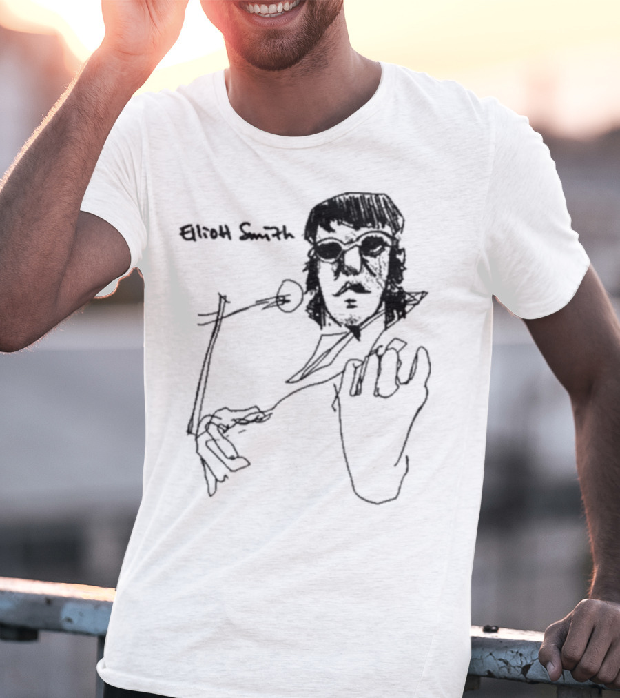 Elliott Smith Blue Fools Hand-Drawn Microphone Sketch T-Shirt