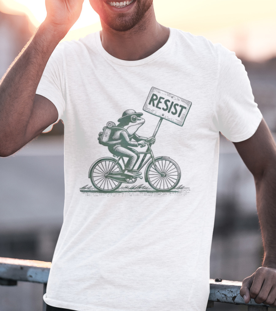 Frog On Bike Resist Portland Protest Vintage Graphic T-Shirt
