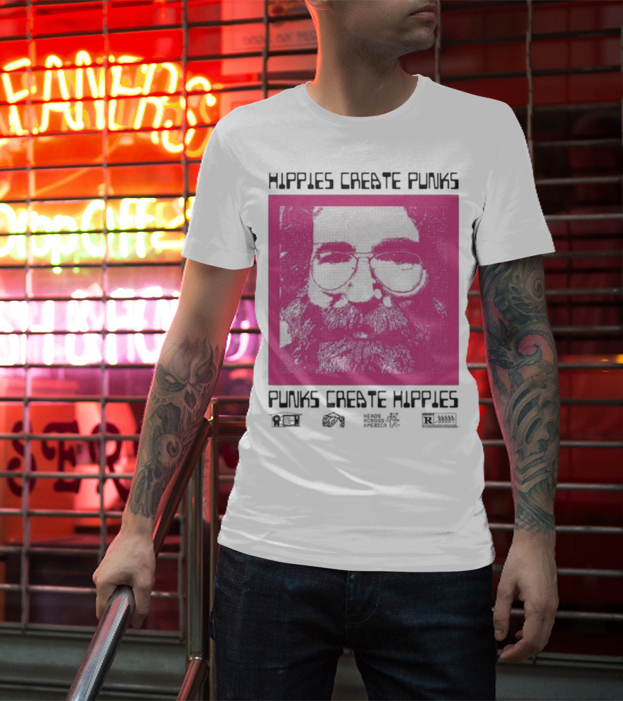 Hippies Create Punks Punks Create Hippies Heads Iconic Beard Glare T-Shirt
