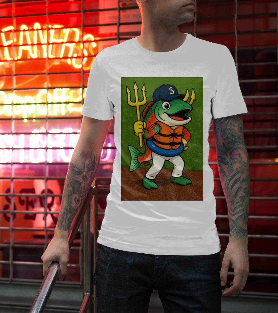 Seattle Mariners 2025 Humpy Salmon Mascot With Trident T-Shirt