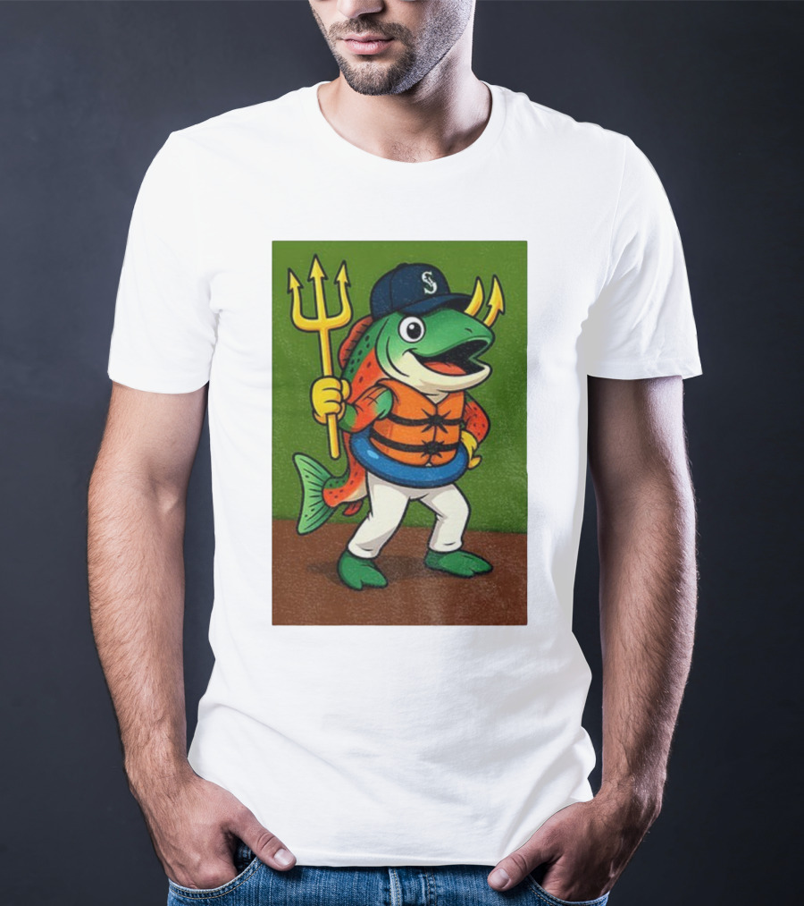 Seattle Mariners 2025 Humpy Salmon Mascot With Trident T-Shirt