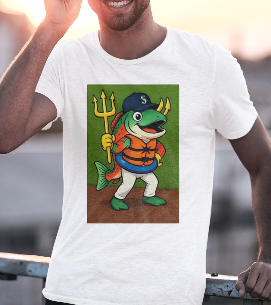 Seattle Mariners 2025 Humpy Salmon Mascot With Trident T-Shirt