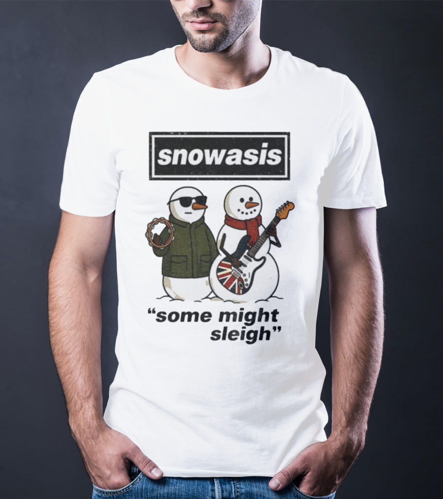 Snowasis Some Might Sleigh Christmas Snowmen With Guitars And Tambourine T-Shirt