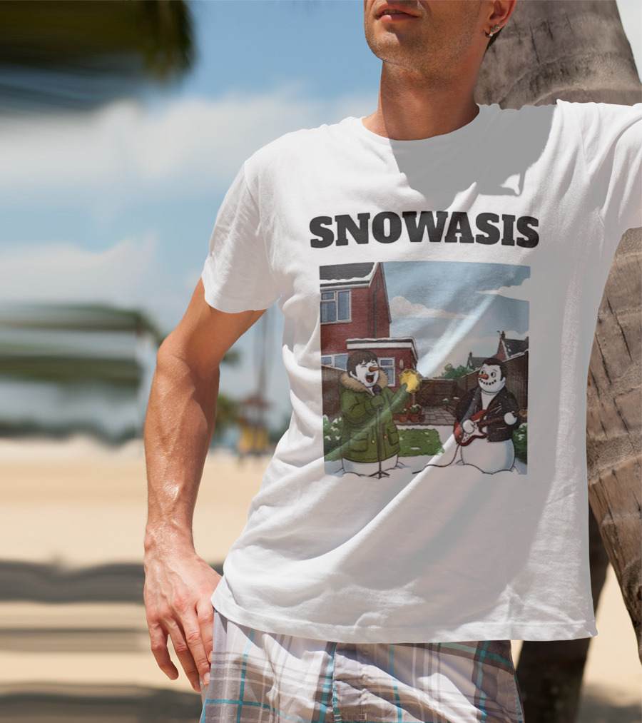 Snowasis Snowman Winter Oasis Vintage Guitar Tambourine Scene T-Shirt