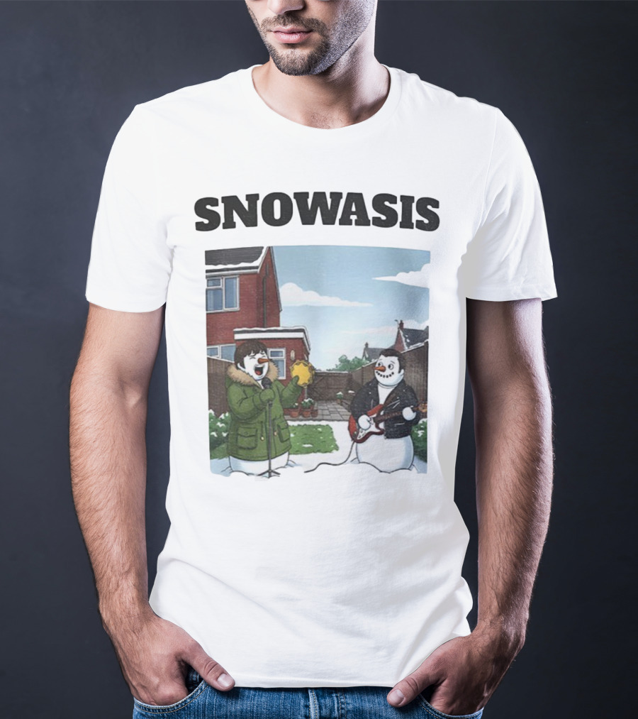 Snowasis Snowman Winter Oasis Vintage Guitar Tambourine Scene T-Shirt