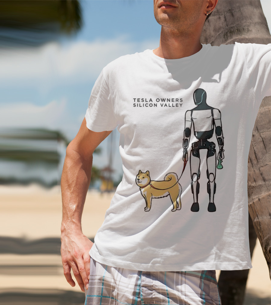 Tesla Owners Silicon Valley Optimus Robot Walking Doge Dog T-Shirt