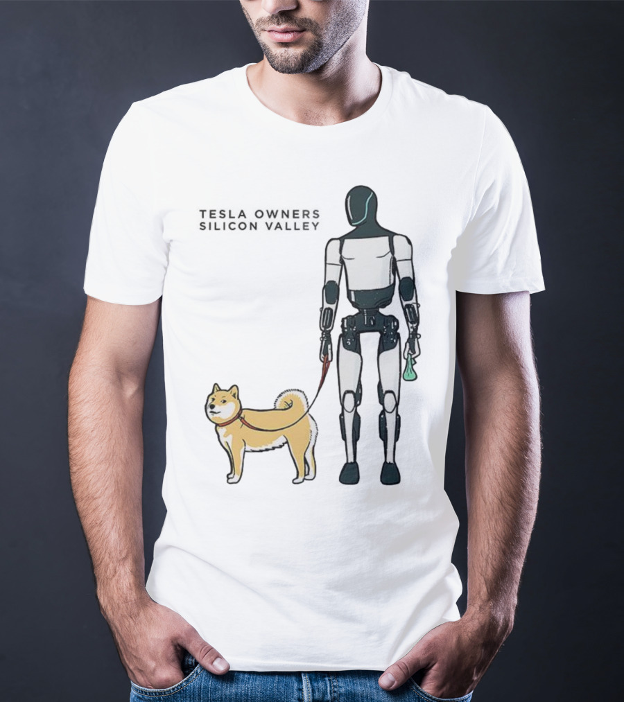 Tesla Owners Silicon Valley Optimus Robot Walking Doge Dog T-Shirt