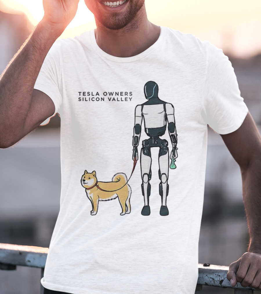 Tesla Owners Silicon Valley Optimus Robot Walking Doge Dog T-Shirt