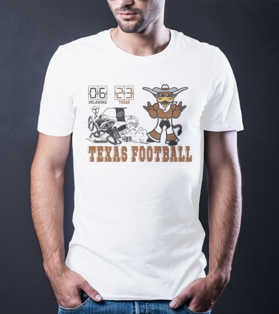 Oklahoma 6 Vs Texas 23 Longhorns Football Mascot Showdown 2025 T-Shirt