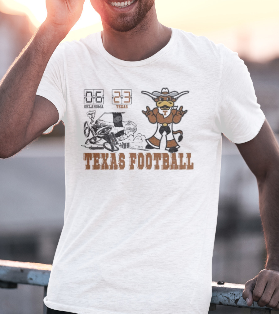 Oklahoma 6 Vs Texas 23 Longhorns Football Mascot Showdown 2025 T-Shirt