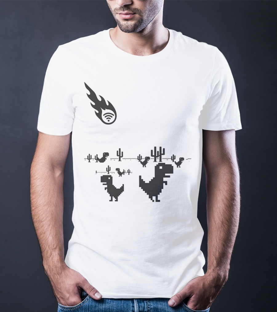 WiFi Meteor Extinction Dinosaur Game Pixel Art T-Shirt