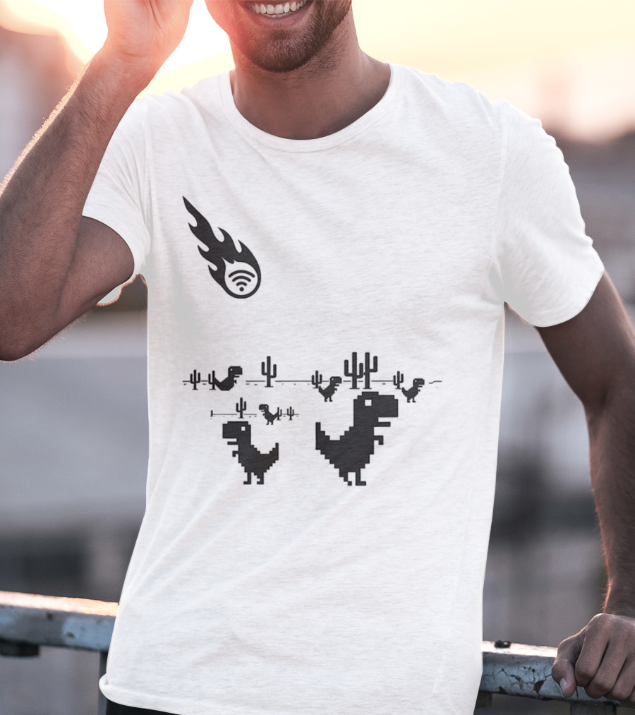 WiFi Meteor Extinction Dinosaur Game Pixel Art T-Shirt