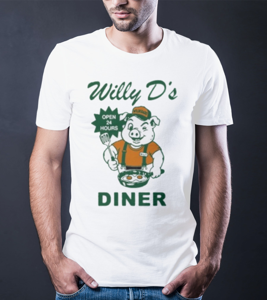 Wilderado Willy D's Diner Open 24 Hours Pig Cooking Eggs T-Shirt