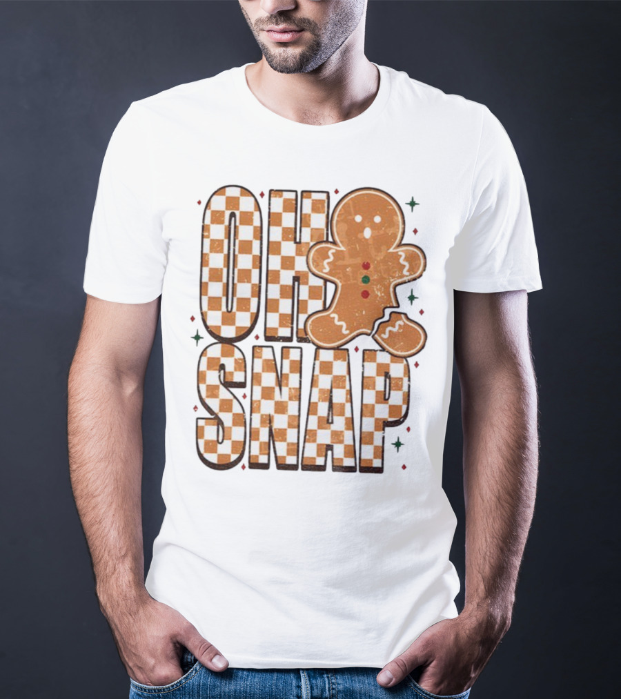Oh Snap Gingerbread Merry Christmas Checkered Pattern T-Shirt