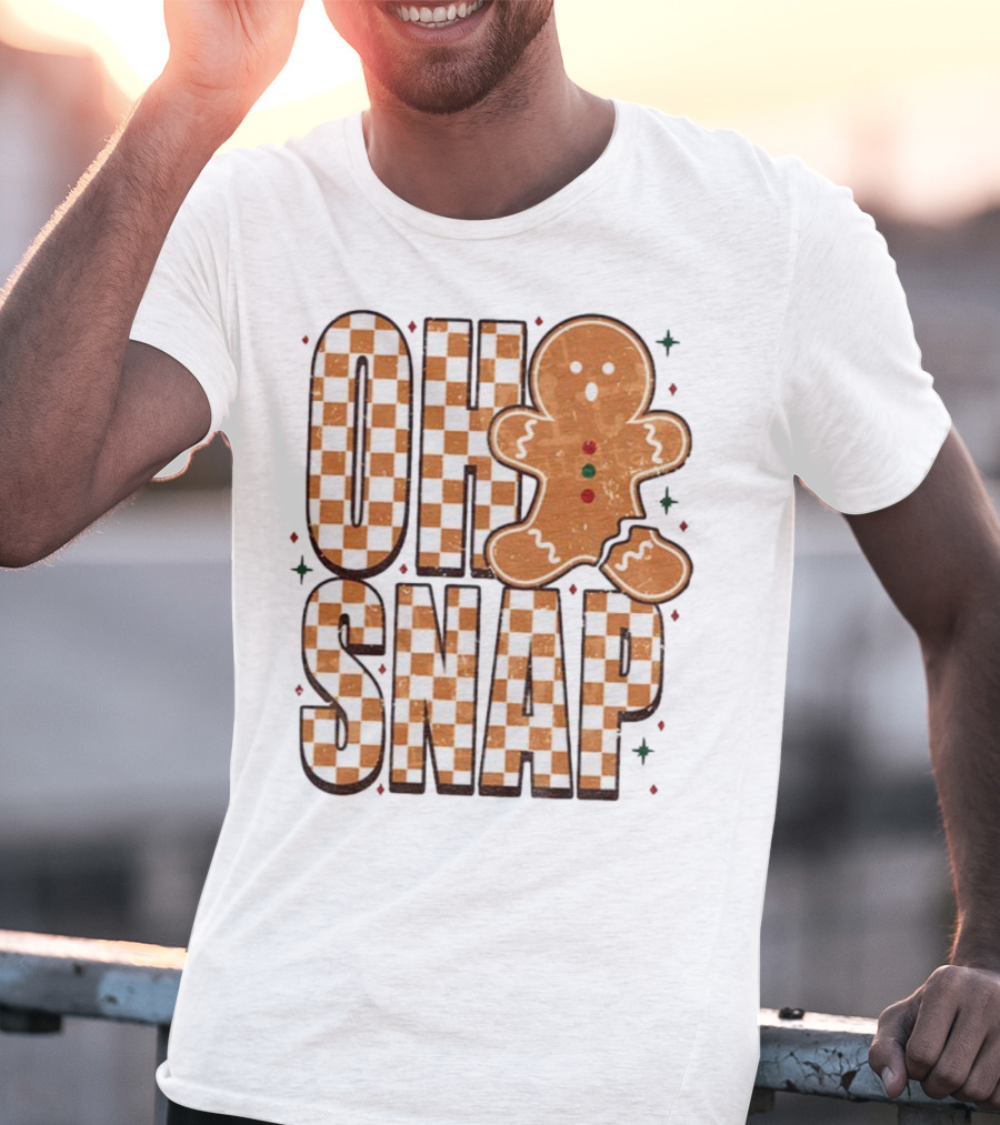 Oh Snap Gingerbread Merry Christmas Checkered Pattern T-Shirt
