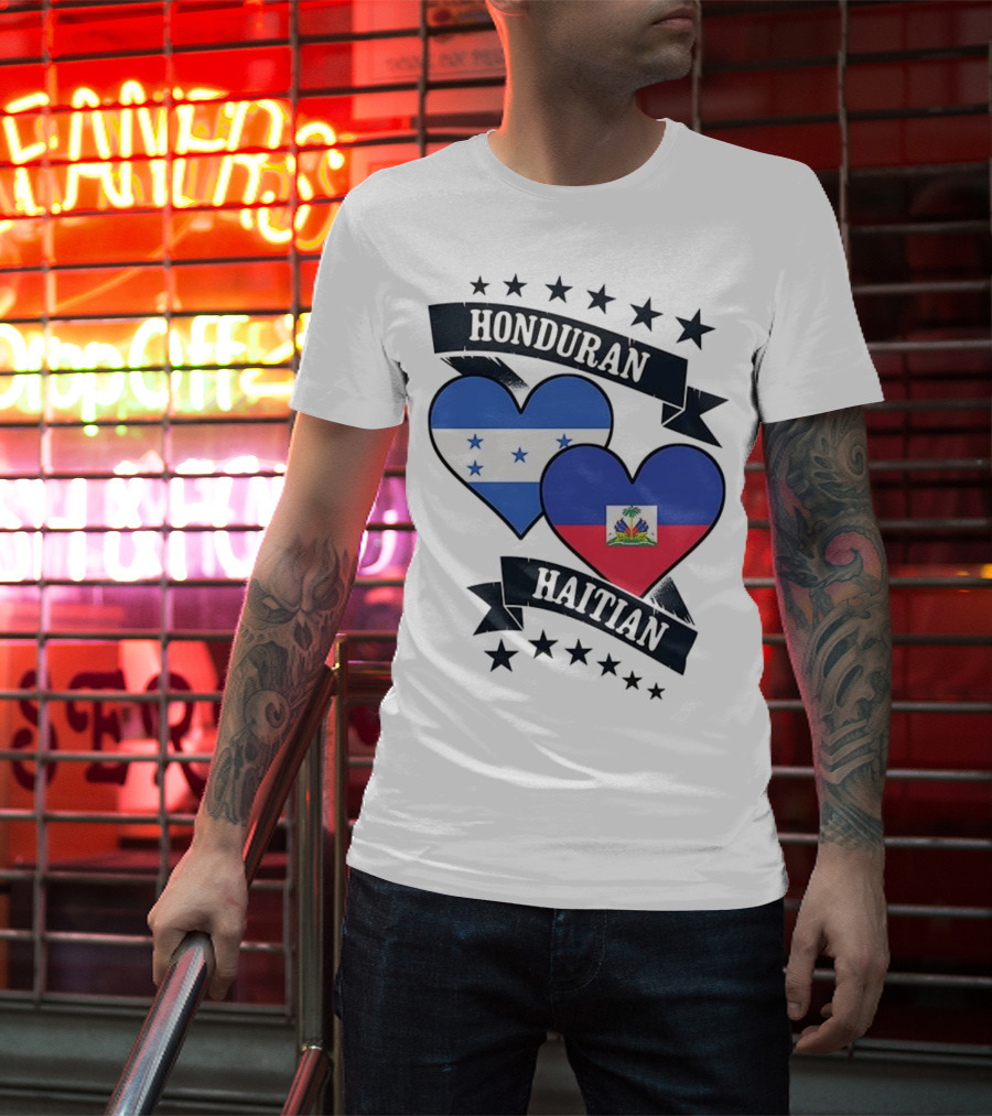 Honduran Haitian Heart Flags Stars Banner T-Shirt