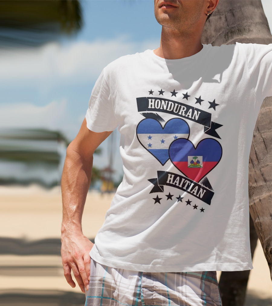 Honduran Haitian Heart Flags Stars Banner T-Shirt