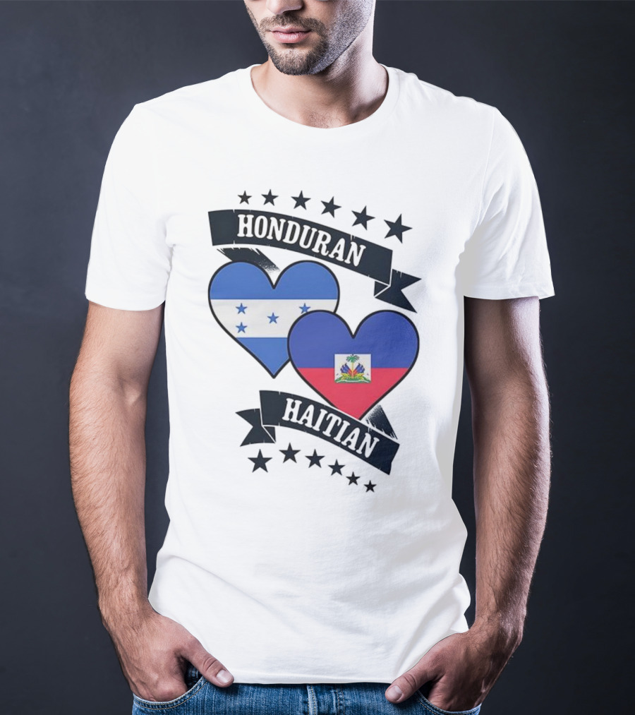 Honduran Haitian Heart Flags Stars Banner T-Shirt