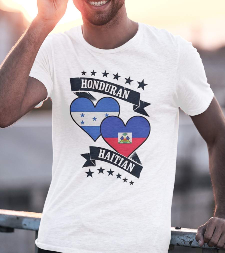 Honduran Haitian Heart Flags Stars Banner T-Shirt