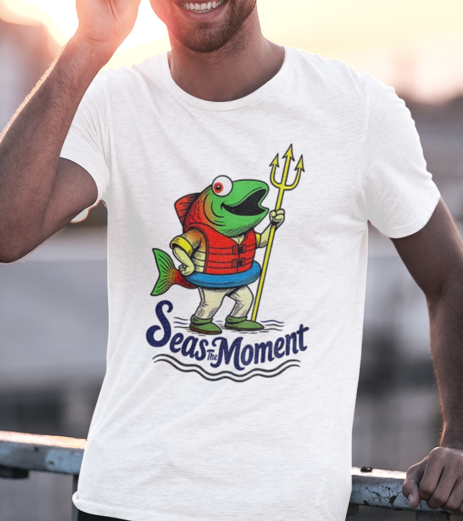 Seas The Moment Humpy Salmon Holding Trident Seattle Mariners MLB Baseball Fan Apparel T-Shirt
