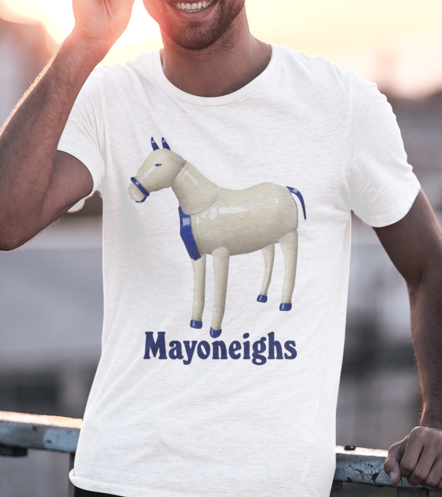 Mayoneighs Horse Creamy Figurine Blue Accents T-Shirt