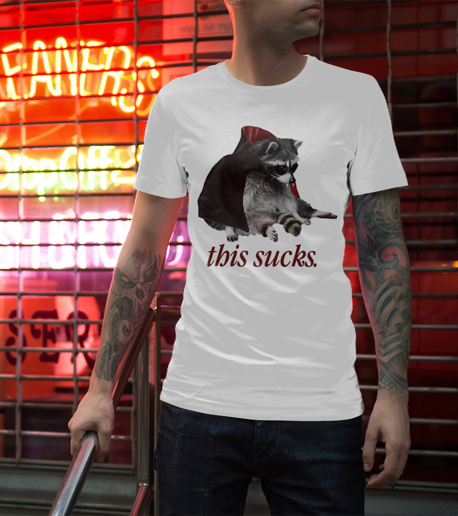 Raccoon Vampire Cape This Sucks Halloween T-Shirt