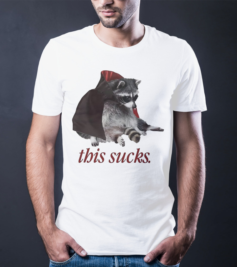 Raccoon Vampire Cape This Sucks Halloween T-Shirt