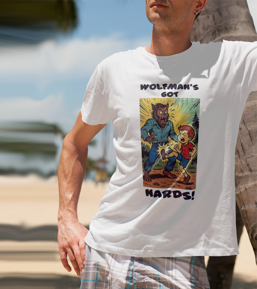 Wolfman’s Got Nards Vintage Comic Style Kid Kicking Wolfman T-Shirt