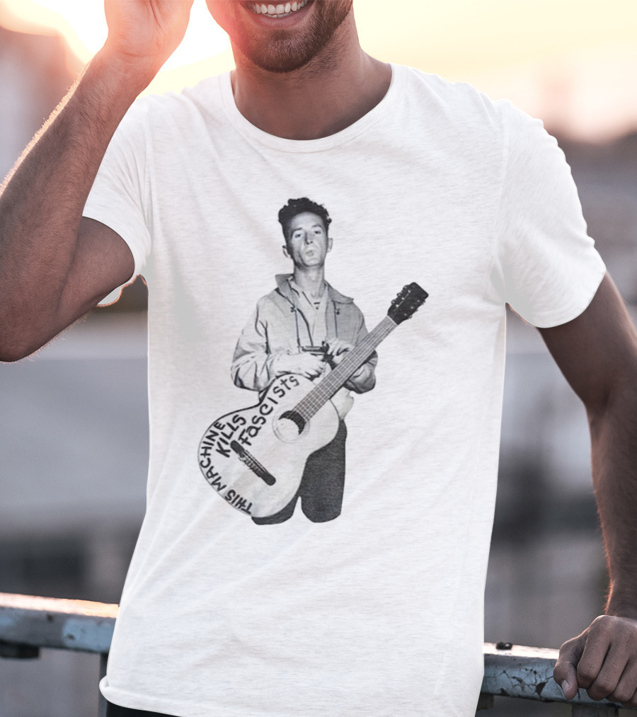 Woody Guthrie This Machine Kills Fascists Anti-Fascist Vintage Guitar Message T-Shirt