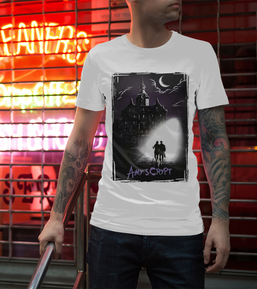 Amy's Crypt Haunted Mansion Moonlit Silhouette Halloween 2025 T-Shirt