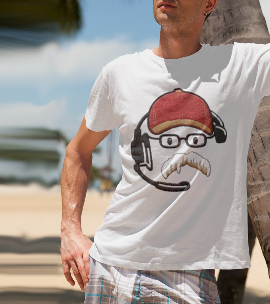 Andy Reid Kansas City Chiefs Coach Embroidered Patch Style With Red Cap And Headset T-Shirt