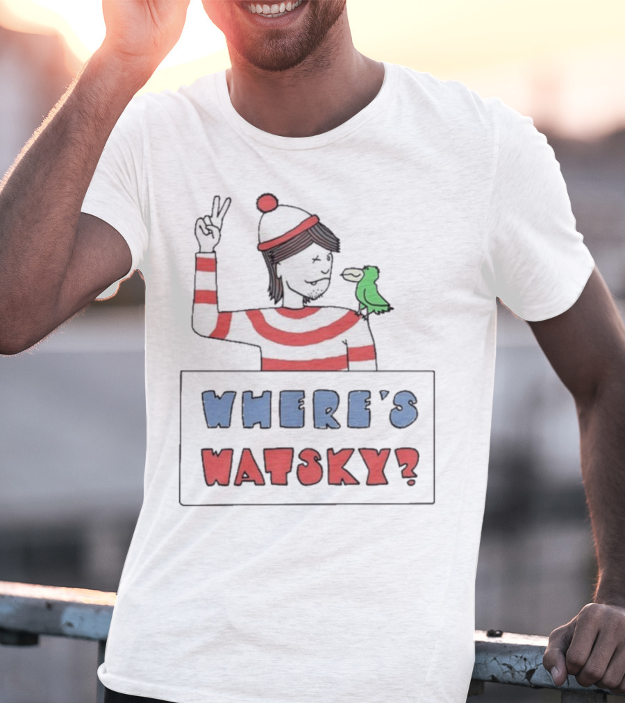 Where's Watsky Striped Outfit Peace Sign Cartoon Bird T-Shirt