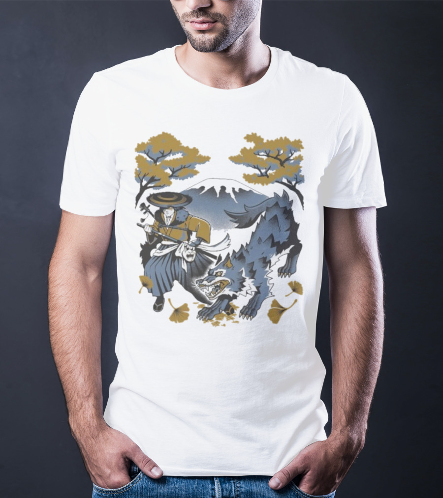 Ghost Of Yotei The Hunters Ukiyo-e Warrior With Wolf Mythical Scene T-Shirt
