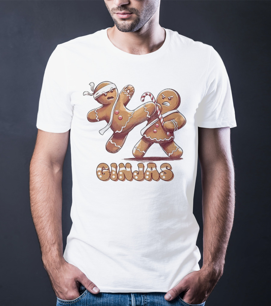 Gingerbread Man Karate Ginjas Merry Christmas Candy Cane Fight T-Shirt