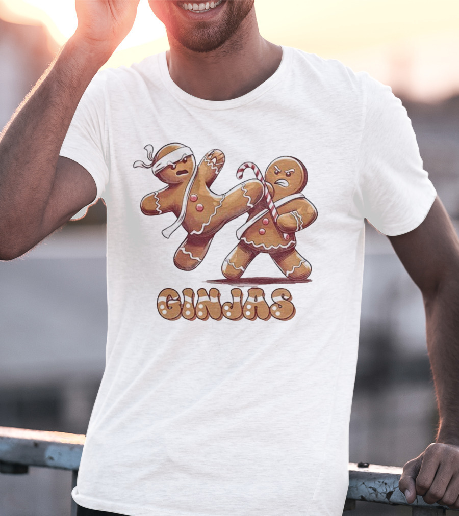 Gingerbread Man Karate Ginjas Merry Christmas Candy Cane Fight T-Shirt