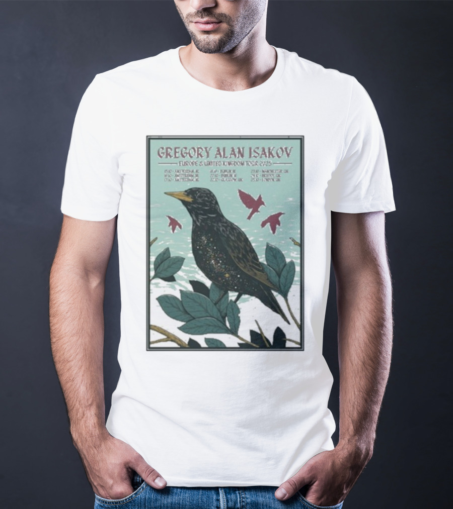 Gregory Alan Isakov Europe & United Kingdom Tour 2025 Black Bird Artwork T-Shirt