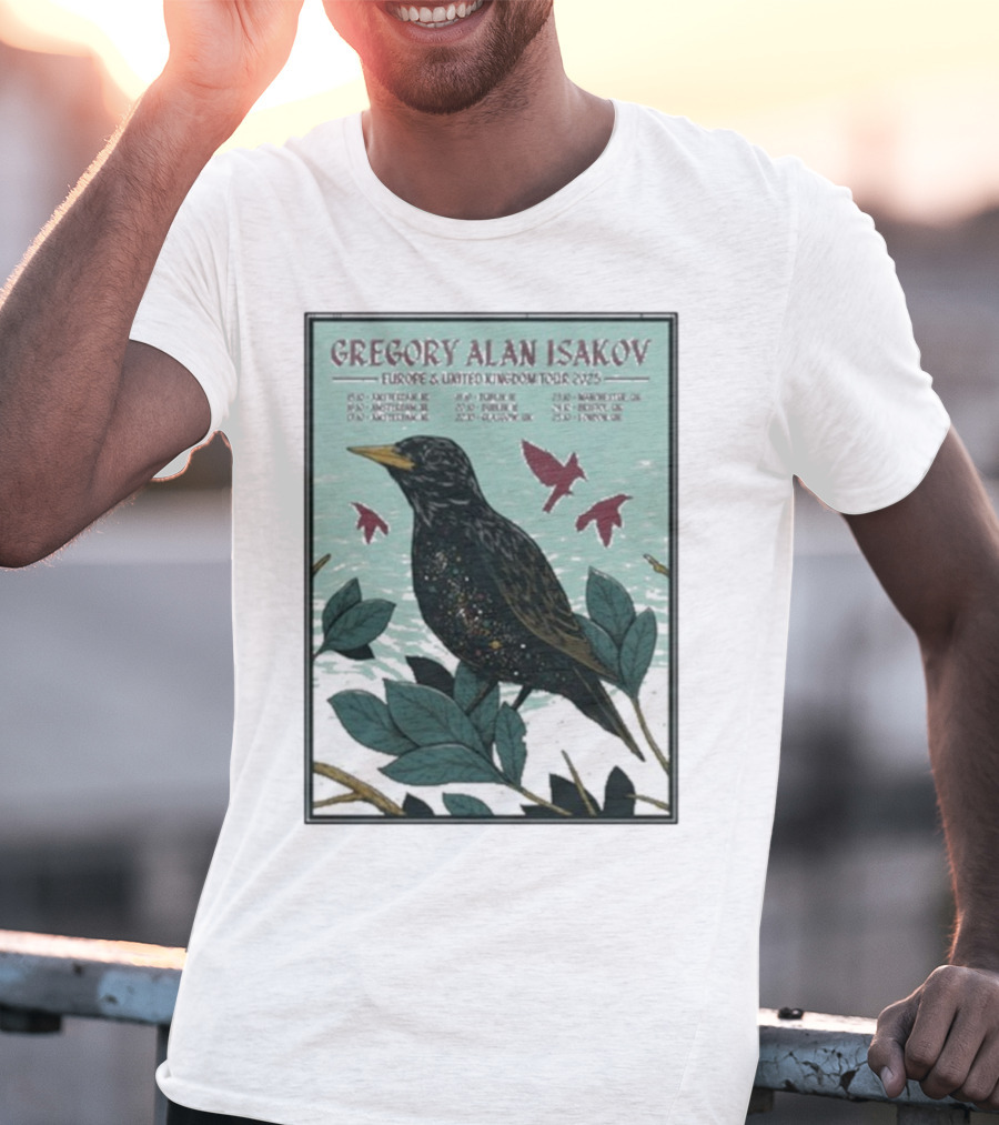 Gregory Alan Isakov Europe & United Kingdom Tour 2025 Black Bird Artwork T-Shirt
