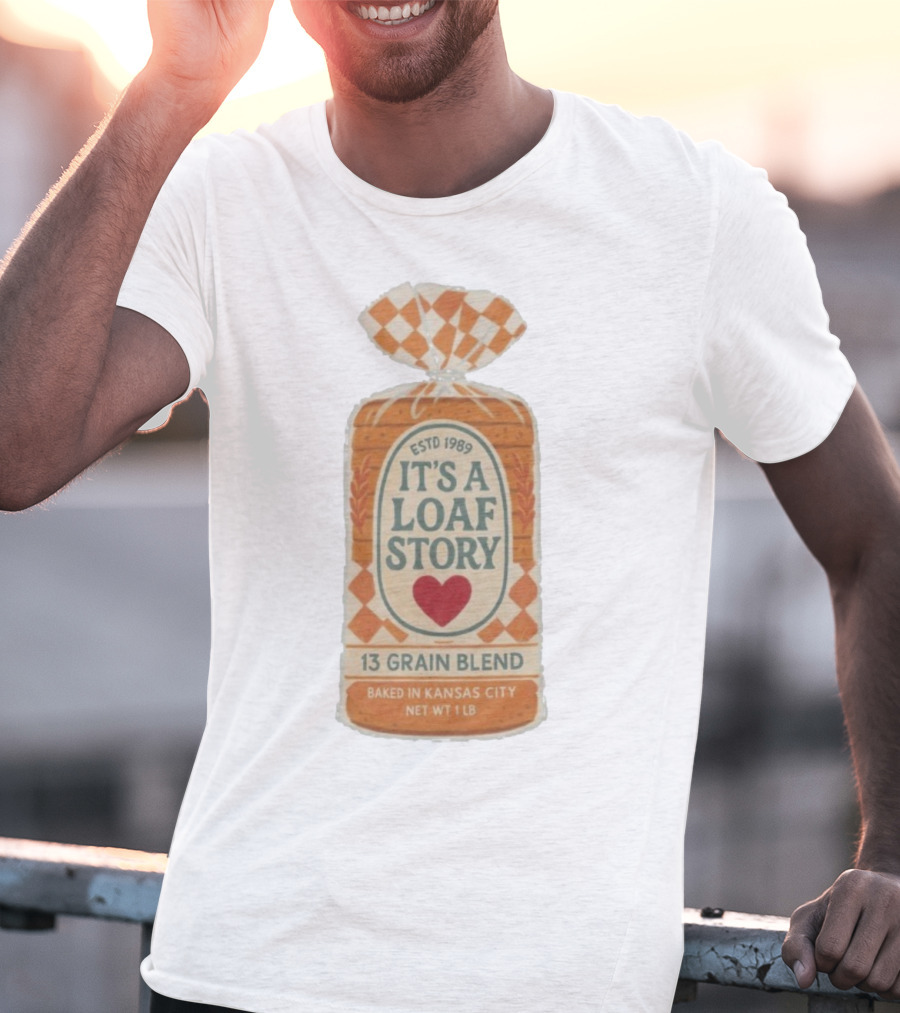 It's A Loaf Story 13 Grain Blend Baked In Kansas City Est 1989 Heart Checkered Package T-Shirt