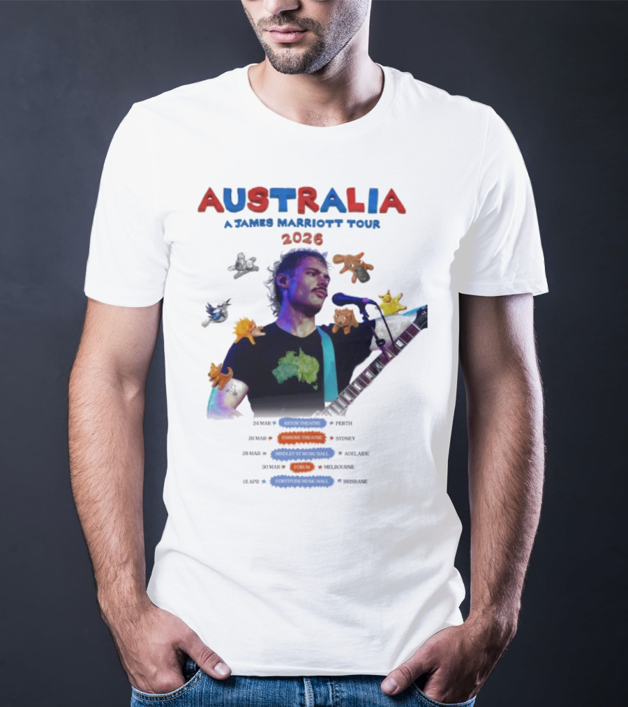 James Marriott Australia Tour 2026 Colorful Dates And Animals T-Shirt