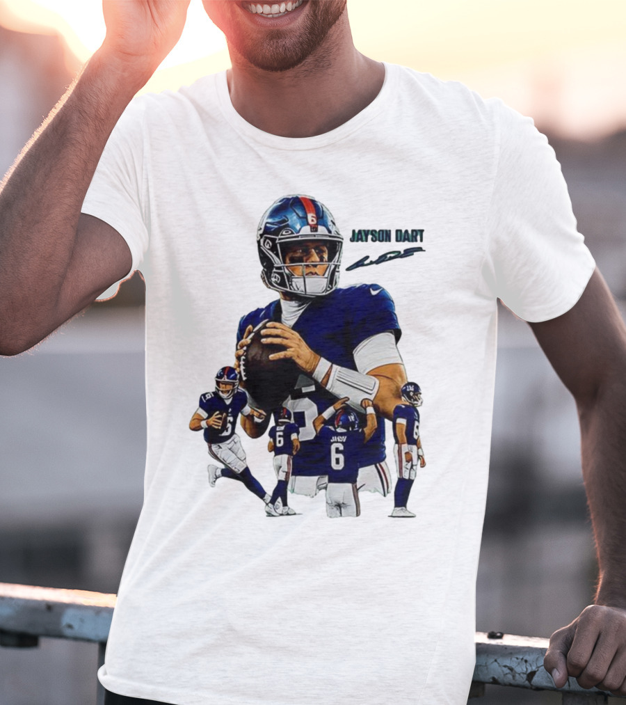 Jaxson Dart New York Giants NFL Football Signature Quarterback Action T-Shirt
