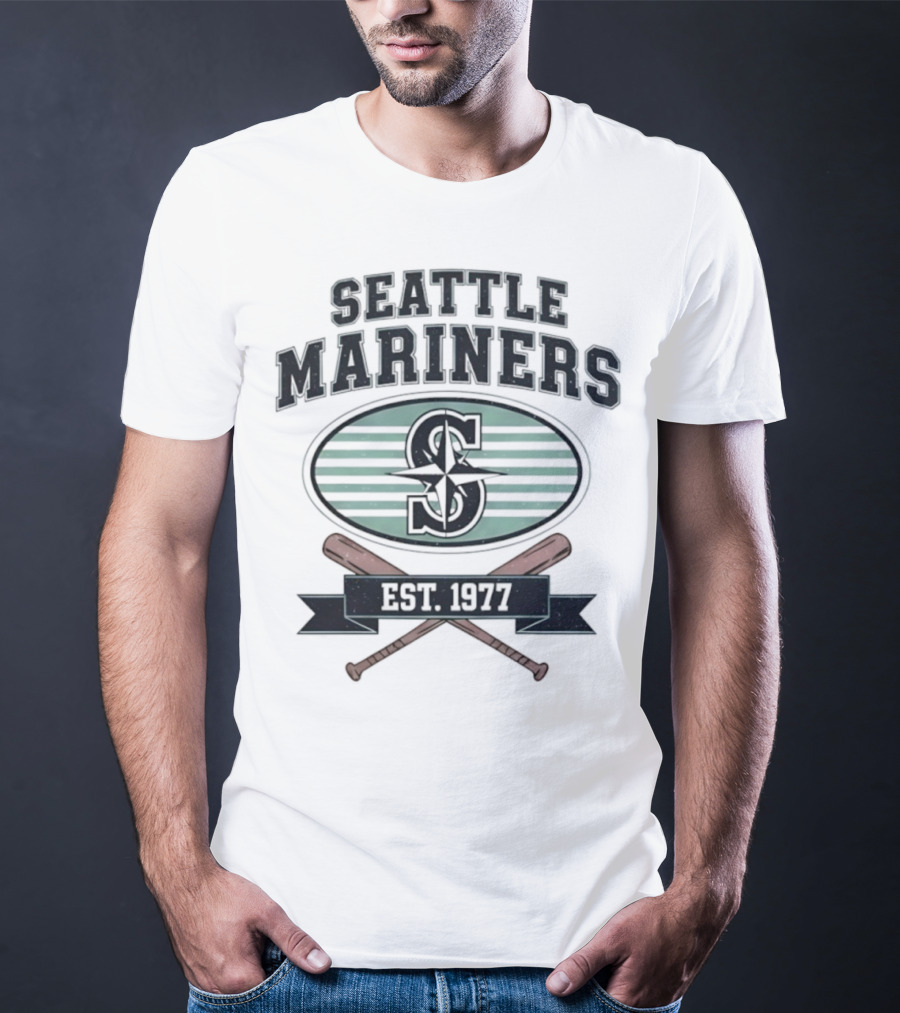 Seattle Mariners Baseball Est 1977 Logo And Crossed Bats T-Shirt