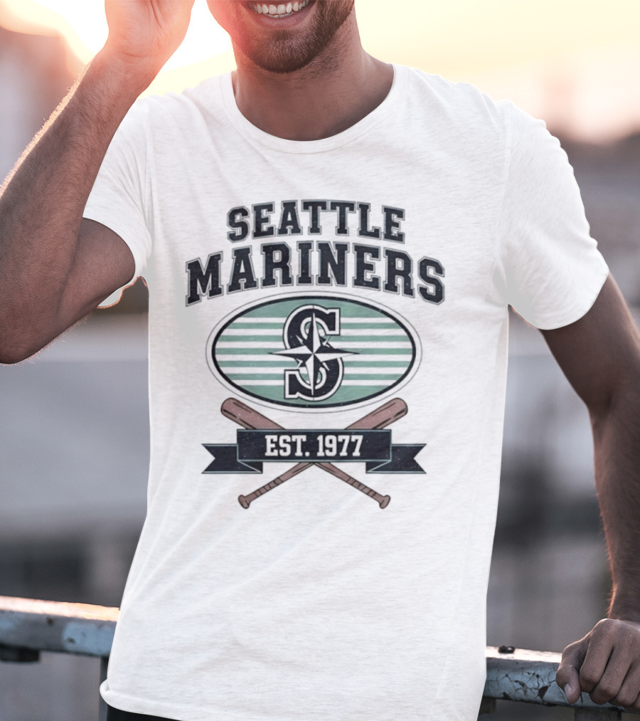 Seattle Mariners Baseball Est 1977 Logo And Crossed Bats T-Shirt