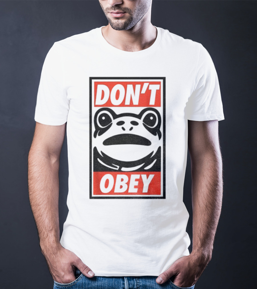Portland Frog Don't Obey Red Black Text T-Shirt