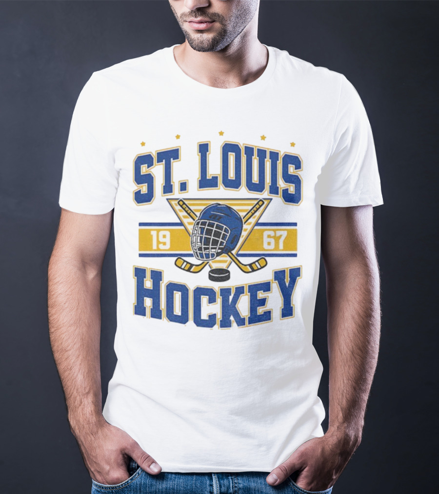 St. Louis Hockey Helmet Crossed Sticks 1967 T-Shirt
