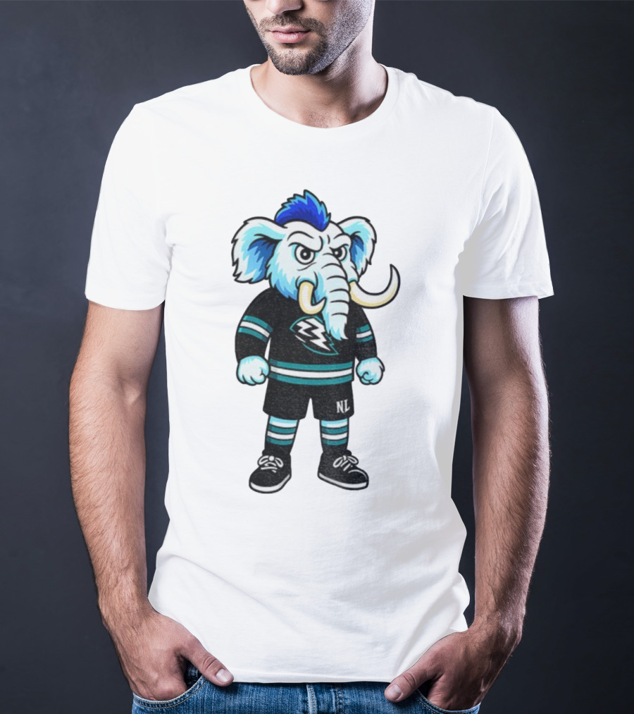 Tusky Utah Mammoth NHL Mascot Cartoon Lightning Logo T-Shirt