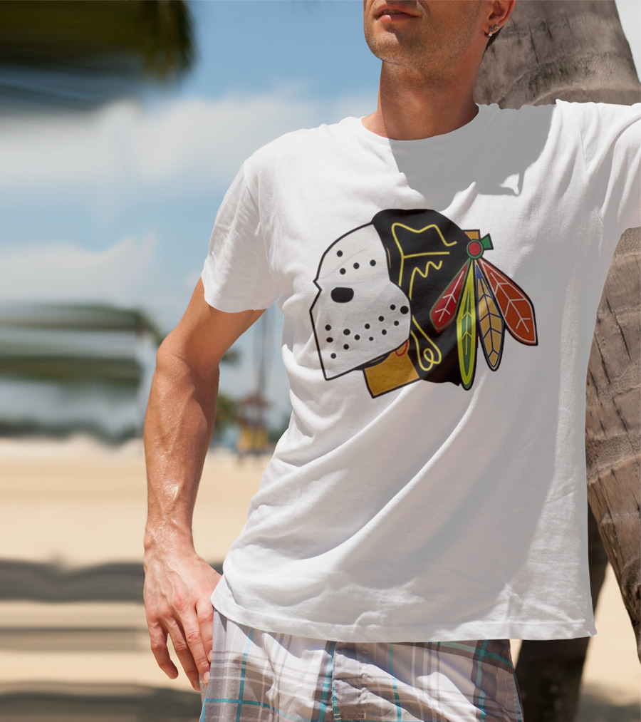 Chicago Blackhawks Hockey Mask Team Colors T-Shirt