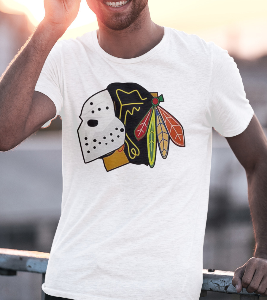 Chicago Blackhawks Hockey Mask Team Colors T-Shirt