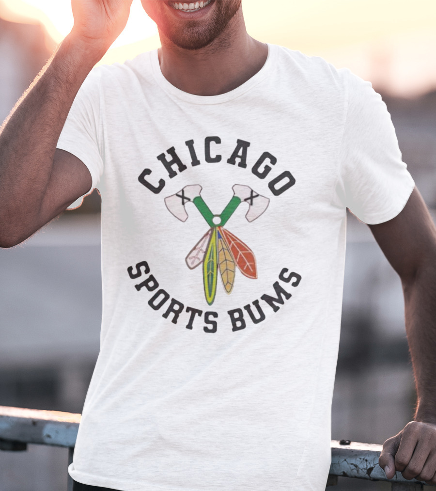Chicago Sports Bums Hockey Axes Feathers Design T-Shirt